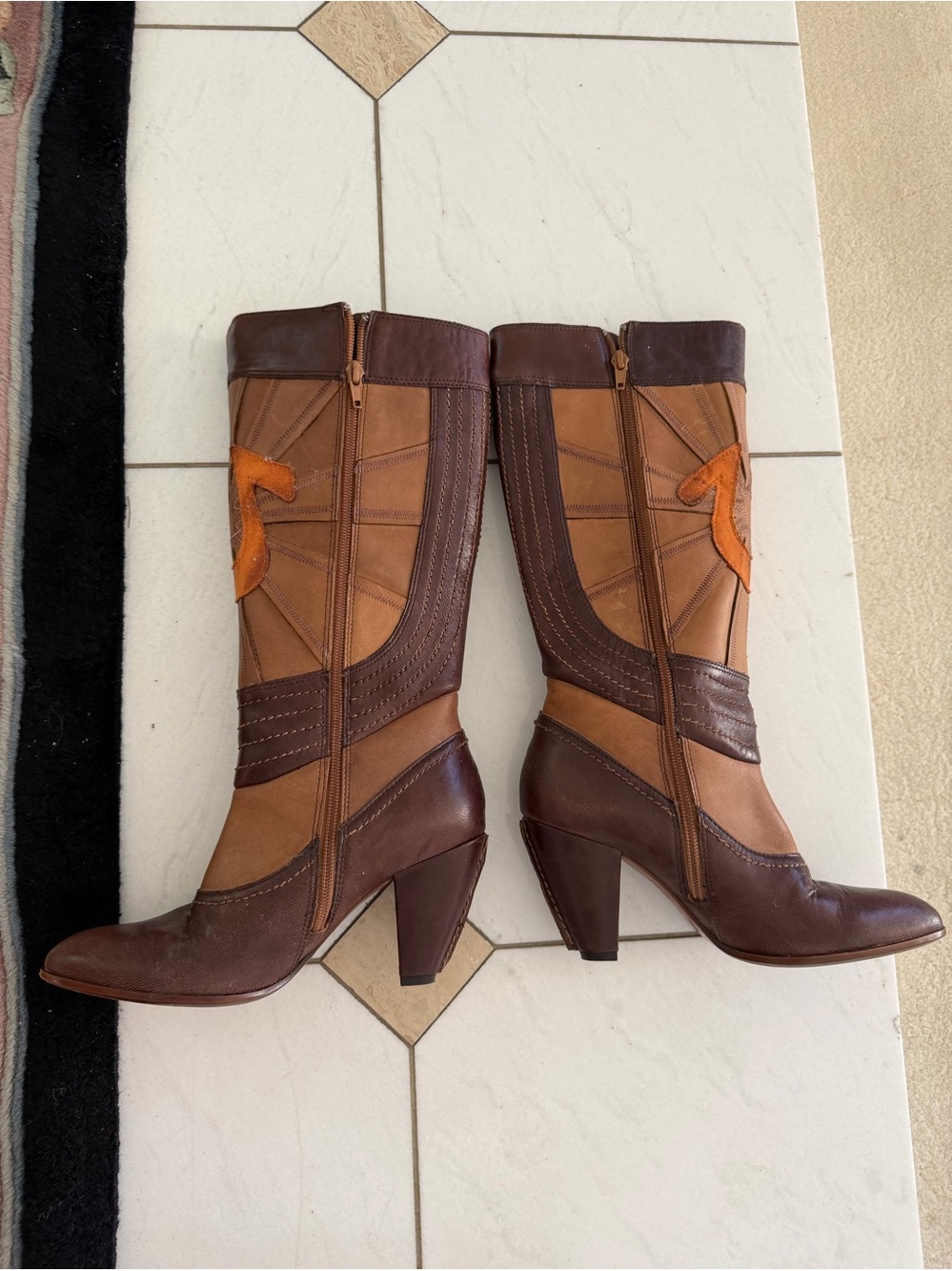 True Religion Two-Tone Brown & Tan Mid-Calf Heeled Boots - Picture 5 of 10